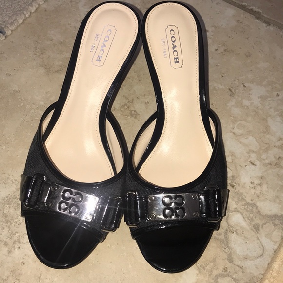 Coach Shoes - Coach Black open toe ISLA  heels